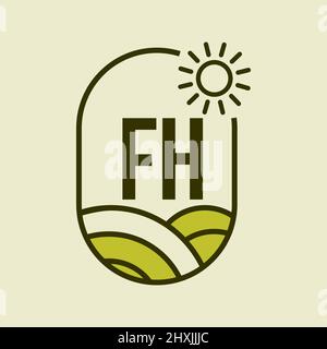 Logo Agriculture sul modello con emblema lettera FH. Lettera FH Agro Farm, Agribusiness, Eco-Farm Sign Illustrazione Vettoriale