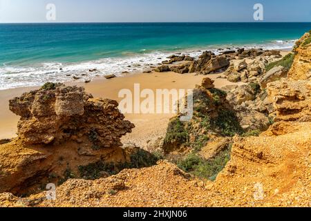 Die Strandbuchten Calas de Roche bei Conil de la Frontera, Costa de la Luz, Andalusia, Spanien | le calas de Roche baie vicino a Conil de la Frontera Foto Stock