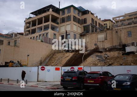 Cantiere di fronte ad un complesso di appartamenti a Jaffa, Tel Aviv Foto Stock