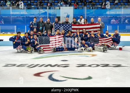 13 marzo 2022, Pechino, Hebei, Cina: Team USA Beats Canada for Gold, Pechino 2022 Paralimpiadi, 13 marzo 2022. (Credit Image: © Mark Edward Harris/ZUMA Press Wire) Foto Stock