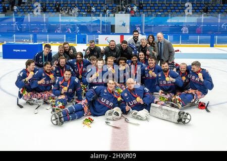 13 marzo 2022, Pechino, Hebei, Cina: Team USA Beats Canada for Gold, Pechino 2022 Paralimpiadi, 13 marzo 2022. (Credit Image: © Mark Edward Harris/ZUMA Press Wire) Foto Stock