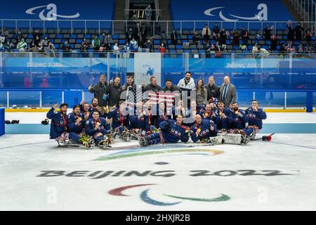 13 marzo 2022, Pechino, Hebei, Cina: Squadra USA Beat Canada for Gold in hockey, Pechino 2022 Paralimpiadi, 13 marzo 2022. (Credit Image: © Mark Edward Harris/ZUMA Press Wire) Foto Stock