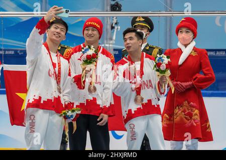 Pechino, Hebei, Cina. 13th Mar 2022. China Para-Hockey Team riceve la medaglia di bronzo, Pechino 2022 (Credit Image: © Mark Edward Harris/ZUMA Press Wire) Foto Stock