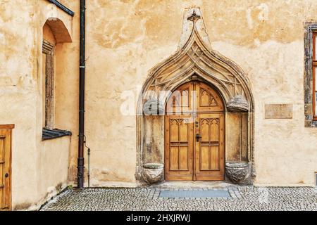 Katharinenportal nel cortile della Casa Lutera a Lutherstadt Wittenberg, Sassonia-Anhalt, Germania, Europa Foto Stock