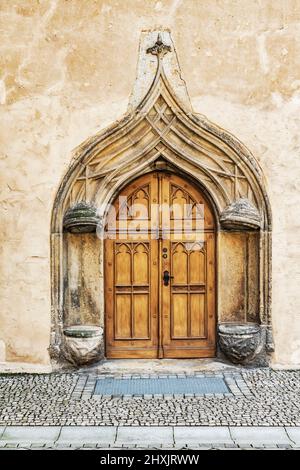 Katharinenportal nel cortile della Casa Lutera a Lutherstadt Wittenberg, Sassonia-Anhalt, Germania, Europa Foto Stock