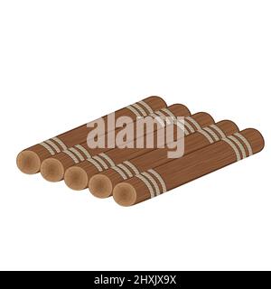 zattera di legno fatta di tronchi e tavole, disegno vettoriale isolato a colori in stile cartone animato. Illustrazione Vettoriale