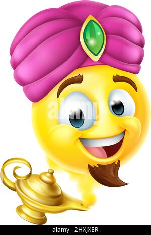 Genie lampada Emoticon viso Cartoon Illustrazione Vettoriale