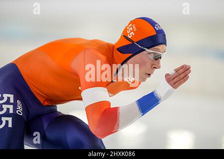 HEERENVEEN, PAESI BASSI - MARZO 13: Gareggiare nei 500m uomini durante la finale di Skating della Coppa del mondo ISU al Thialf il 13 Marzo 2022 a Heerenveen, Paesi Bassi (Foto di Douwe Bijlsma/Orange Pictures) Foto Stock