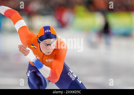 HEERENVEEN, PAESI BASSI - MARZO 13: Gareggiare nei 500m uomini durante la finale di Skating della Coppa del mondo ISU al Thialf il 13 Marzo 2022 a Heerenveen, Paesi Bassi (Foto di Douwe Bijlsma/Orange Pictures) Foto Stock