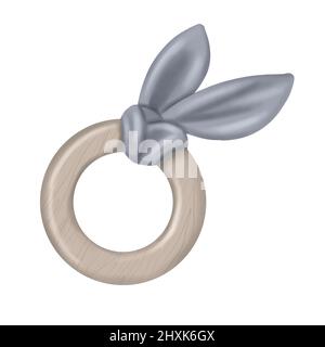 Illustrazione dell'acquerello. Giocattolo per bambini. Anello in legno con arco. Giocattoli ecologici Foto Stock