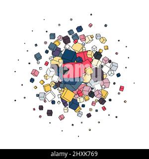 Cerchi colorati che cadono. Modello di presentazione, copre banner pubblicitari Foto Stock