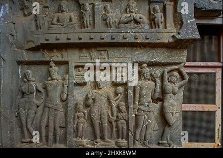 15-Maggio-2009-sculture del Buddha in Karla grotte nel II secolo A.C. , Lonavala , Maharashtra , India asia Foto Stock