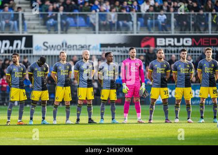 Zwolle, Paesi Bassi. 13th Mar 2022. Zwolle - giocatori di Feyenoord durante la partita tra PEC Zwolle contro Feyenoord al MAC3PARK Stadion il 13 marzo 2022 a Zwolle, Paesi Bassi. Credit: Box to box pictures/Alamy Live News Foto Stock