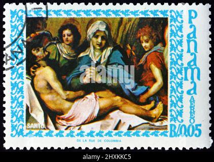 PANAMA - CIRCA 1967: Un francobollo stampato a Panama mostra Pieta, Pittura di Andrea del Sarto, Pittore Italiano, circa 1967 Foto Stock