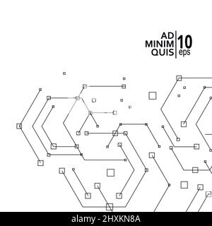 Esagoni genetici, collegamento scientifico, carcassa chimica e rete sociale. Concetto vettoriale con linee e punti Illustrazione Vettoriale