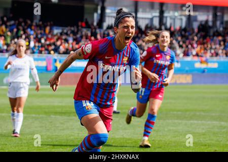 Barcellona, Spagna. 13th Mar 2022. Jennifer Hermoso festeggia dopo aver segnato un gol alla Primera Division Femenina RFEF partita tra FC Barcelona Women e Real Madrid CF al Johan Cruyff Stadium di Barcellona, Spagna. Credit: Christian Bertrand/Alamy Live News Foto Stock