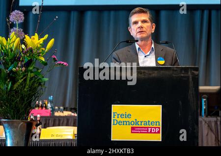 Neumünster, Germania 13. März 2022, Landesparteitag der FDP Schleswig-Holstein, die Delegierten beschließen das Programm für die kommende Landtag Foto Stock