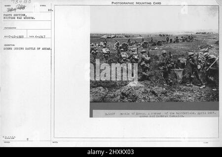 Scena durante la battaglia di Arras, Francia. Aprile 1917. Collezione di fotografie della prima Guerra Mondiale, 1914-1918 che raffigurano le attività militari delle forze armate britanniche e di altre nazioni e del personale durante la prima Guerra Mondiale Foto Stock