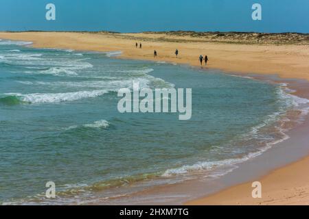 Faro, Portogallo, Vista panoramica, People Walking on Beach Scene, isola deserta Foto Stock