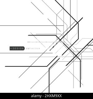 Linee caotiche casuali su sfondo bianco con trama geometrica astratta Illustrazione Vettoriale