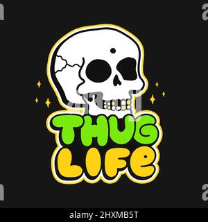 Cranio e abbraccio vita citazione t-shirt stampa. Vettore disegnata a mano linea di doodle illustrazione cartoon. Cranio, vita del abbraccio, stampa gangster per t-shirt, poster, adesivo, concetto di badge Illustrazione Vettoriale