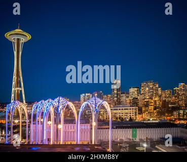 Seattle Center è un centro artistico, educativo, turistico e di intrattenimento a Seattle, Washington, Stati Uniti. Su una superficie di 74 acri, era o Foto Stock