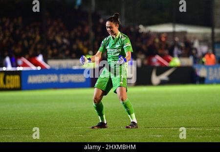 Crawley, Regno Unito. 13th Mar 2022. Manuela Zinsberger Goalkeeper of Arsenal celebra il secondo gol dell'Arsenal durante la partita della fa Women's Super League tra Brighton & Hove Albion Women e l'Arsenal al People's Pension Stadium il 13th 2022 marzo a Crawley, Regno Unito. (Foto di Jeff Mood/phcimages.com) Credit: PHC Images/Alamy Live News Foto Stock