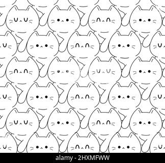 Cute divertente gatti senza cuciture pattern.Vector linea art page per colorare book.cute felice gatti cartone animato kawaii senza cuciture pattern concept Illustrazione Vettoriale
