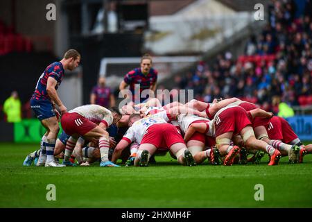 Bristol, Regno Unito. 13th Mar 2022. Danny Care of Harlequins Rugby, alimenta la mischia di Bristol, Regno Unito il 3/13/2022. (Foto di Mike Jones/News Images/Sipa USA) Credit: Sipa USA/Alamy Live News Foto Stock