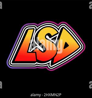 LSD word,trippy psichedelico graffiti stile Letters.Vector disegnata a mano Doodle cartoon logo Illustration.Funny cool trippy Letters,trip,lsd,acid fashion,80s stile stampa per t-shirt,poster concetto Illustrazione Vettoriale