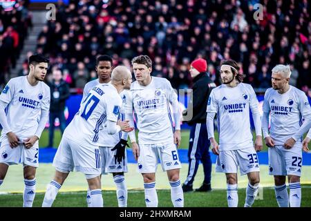 Herning, Danimarca. 13th Mar 2022. I giocatori del FC Copenhagen si allineano per la partita Superliga del 3F tra il FC Midtjylland e il FC Copenhagen alla MCH Arena di Herning. (Photo Credit: Gonzales Photo/Alamy Live News Foto Stock