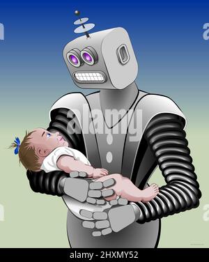 La cura automatizzata dei bambini da parte del robot Foto Stock