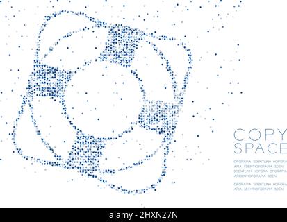 Astratto geometrico cerchio molecola di particelle modello Lifebuoy forma, VR tecnologia acquatica animale e marino concetto di vita design blu colore illustre Illustrazione Vettoriale