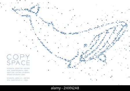 Astratto geometrico cerchio molecola di particelle modello Whale forma, tecnologia VR acquatica animale e vita marina concetto design blu colore illustriti Illustrazione Vettoriale