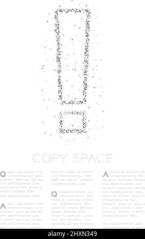 Astratto geometrico cerchio punto pixel motivo punto esclamativo segno icona, concetto di avvertimento disegno nero colore illustrazione su sfondo bianco con copia Illustrazione Vettoriale