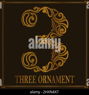 Stile vintage a tre numeri ornamenti Illustrazione Vettoriale