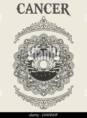illustrazione dello stile monocromatico del simbolo dello zodiaco del cancro Illustrazione Vettoriale