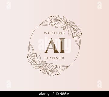 Ai sigle lettera Wedding monogramma collezione loghi, disegnati a mano moderni minimalistici e modelli floreali per carte di invito, Salva la data, elegante Illustrazione Vettoriale