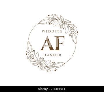 AF iniziali lettera Wedding monogramma collezione loghi, disegnati a mano moderni minimalistici e modelli floreali per carte di invito, Salva la data, elegante Illustrazione Vettoriale