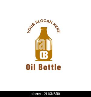 Logo design bottiglia di plastica icona. Illustrazione semplice del contenitore alto marrone per acqua, liquido, olio. Illustrazione Vettoriale