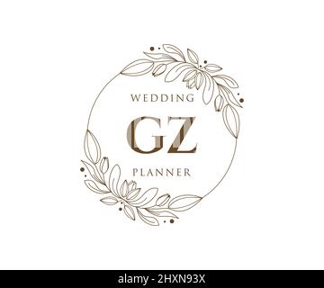 GZ iniziali lettera matrimonio monogramma collezione loghi, modelli moderni minimalistici e floreali disegnati a mano per carte di invito, Salva la data, elegante Illustrazione Vettoriale