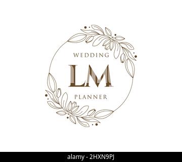 LM iniziali lettera matrimonio monogramma collezione loghi, a mano disegnata moderna minimalista e modelli floreali per le carte di invito, Salva la data, elegante Illustrazione Vettoriale