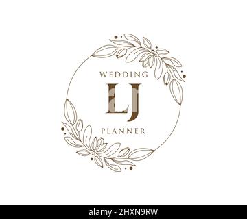 LJ iniziali lettera matrimonio monogramma collezione loghi, disegnati a mano moderno minimalista e modelli floreali per carte di invito, Salva la data, elegante Illustrazione Vettoriale