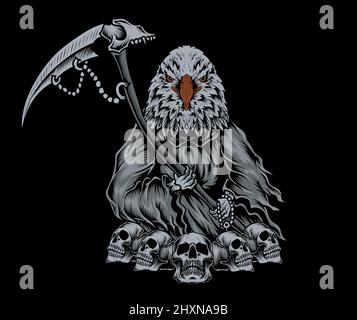 illustrazione angelo morte aquila con cranio vintage Illustrazione Vettoriale