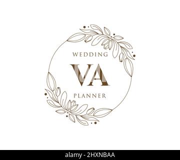 Va sigle lettera Wedding monogramma collezione loghi, disegnati a mano moderni minimalistici e modelli floreali per carte di invito, Salva la data, elegante Illustrazione Vettoriale