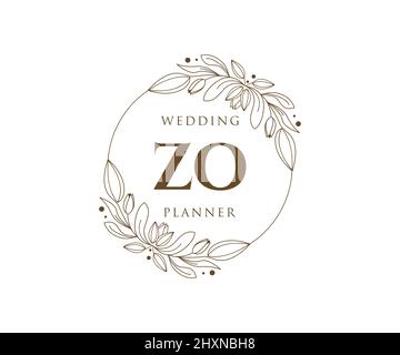 ZO iniziali lettera matrimonio monogramma collezione loghi, disegnati a mano moderni minimalistici e modelli floreali per carte di invito, Salva la data, elegante Illustrazione Vettoriale