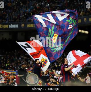 Sabadell, Barcellona, Spagna. 13th Mar 2022. Barcellona Spagna 13.03.2022 sostenitori FC Barcellona durante la Liga Santander tra il FC Barcelona e CA Osasuna a Camp Nou il 13 marzo 2022 a Barcellona. (Credit Image: © Xavi Urgeles/ZUMA Press Wire) Foto Stock