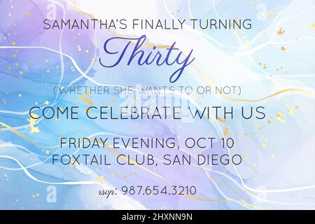 Fondo liquido acquerello viola blu ciano con macchie dorate. Teal MAUVE viola marmo alcol effetto disegno. Disegno di illustrazione vettoriale Illustrazione Vettoriale