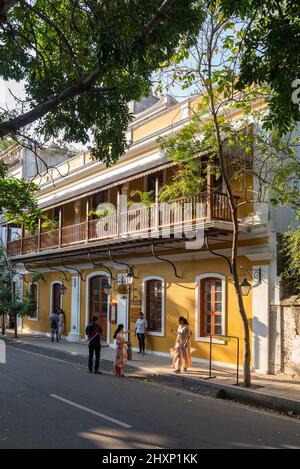 Pondicherry, India - 12 Marzo 2022: Palais de Mahe, hotel in Bussy Street. Foto Stock