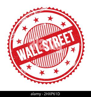 WALL STREET testo scritto su rosso grungy zig zag bordi rotondo timbro. Foto Stock